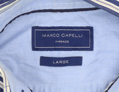 Marco Capelli Men's Blue Striped Cotton Button-Up Shirt Size L