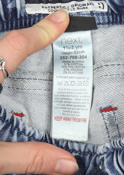 Next Boys Blue Star Print Denim Chino Shorts Size 2 Years Elastic Waist