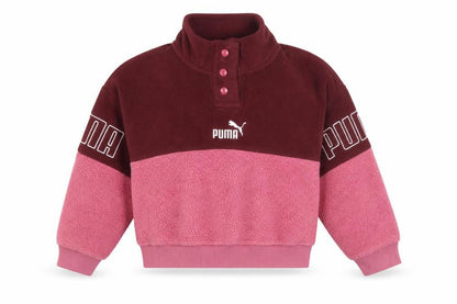 Front view of Puma girls’ pink colourblock fleece pullover sweatshirt 7-8 years
