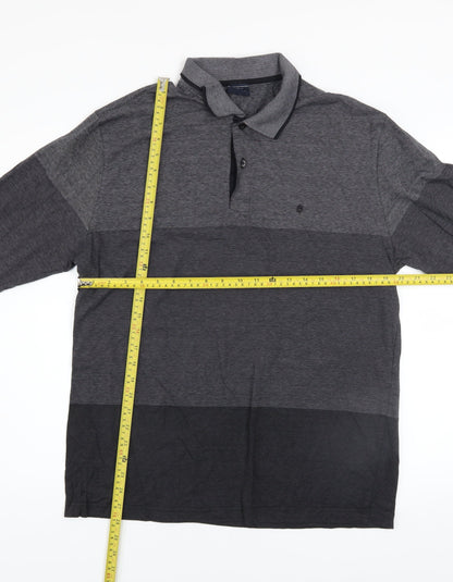 Highstil Men’s Grey Classic Fit Cotton Long Sleeve Button-Up Polo Shirt M
