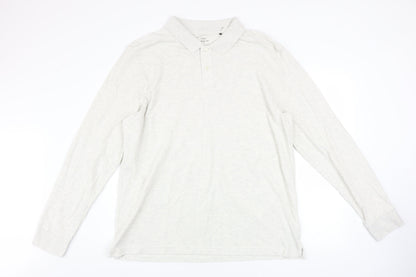 Marks and Spencer Men’s Ivory Cotton Long Sleeve Polo Shirt XL Regular Fit