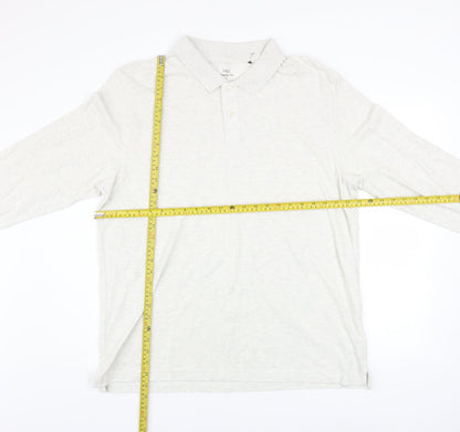 Marks and Spencer Men’s Ivory Cotton Long Sleeve Polo Shirt XL Regular Fit