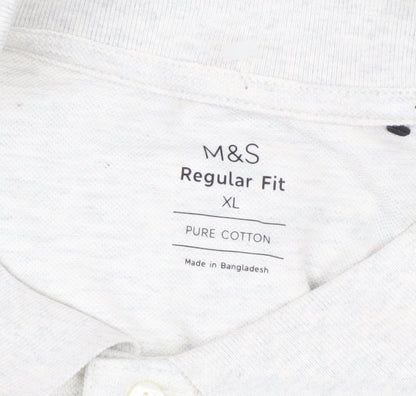 Marks and Spencer Men’s Ivory Cotton Long Sleeve Polo Shirt XL Regular Fit
