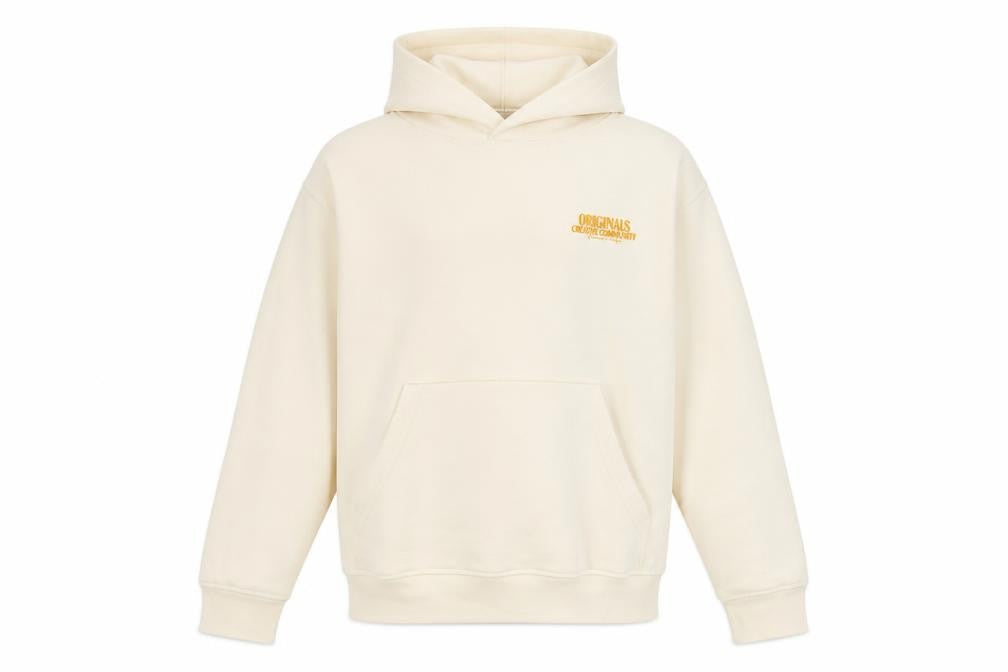 Front view of Jack & Jones boys’ beige pullover hoodie 12 years graphic print fleece