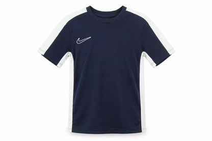 Front view of Nike boys’ blue dri-fit short sleeve athletic t-shirt, size S