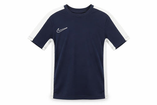 Front view of Nike boys’ blue dri-fit short sleeve athletic t-shirt, size S