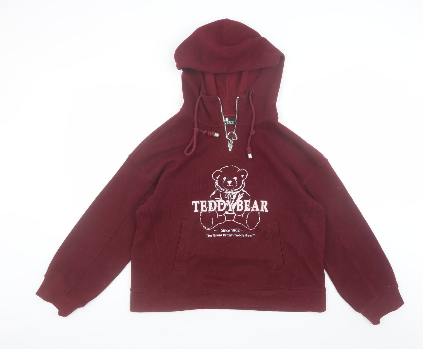 Womens UK Size M The Great British Teddy Bear Red Pullover Hoodie
