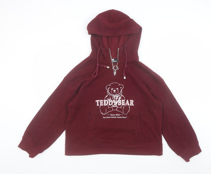 Womens UK Size M The Great British Teddy Bear Red Pullover Hoodie