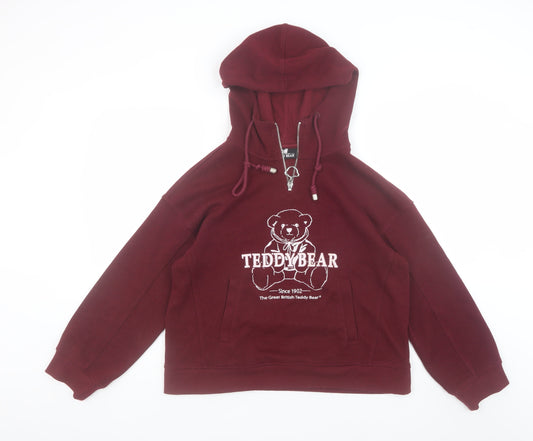 Womens UK Size M The Great British Teddy Bear Red Pullover Hoodie