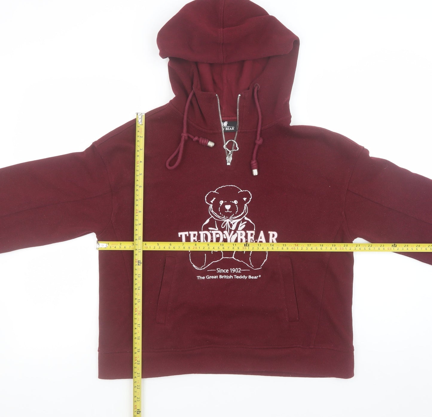 Womens UK Size M The Great British Teddy Bear Red Pullover Hoodie