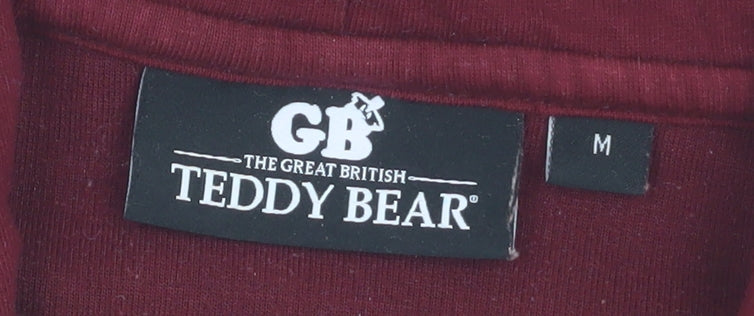 Womens UK Size M The Great British Teddy Bear Red Pullover Hoodie