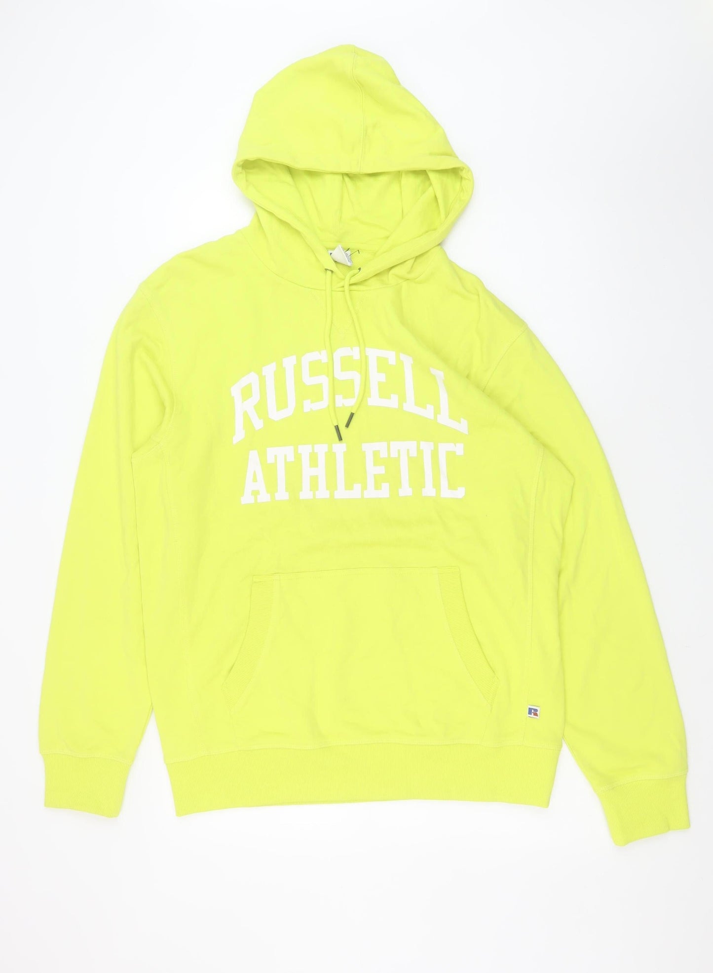 Mens UK Size L Russell Athletic Yellow Pullover Hoodie