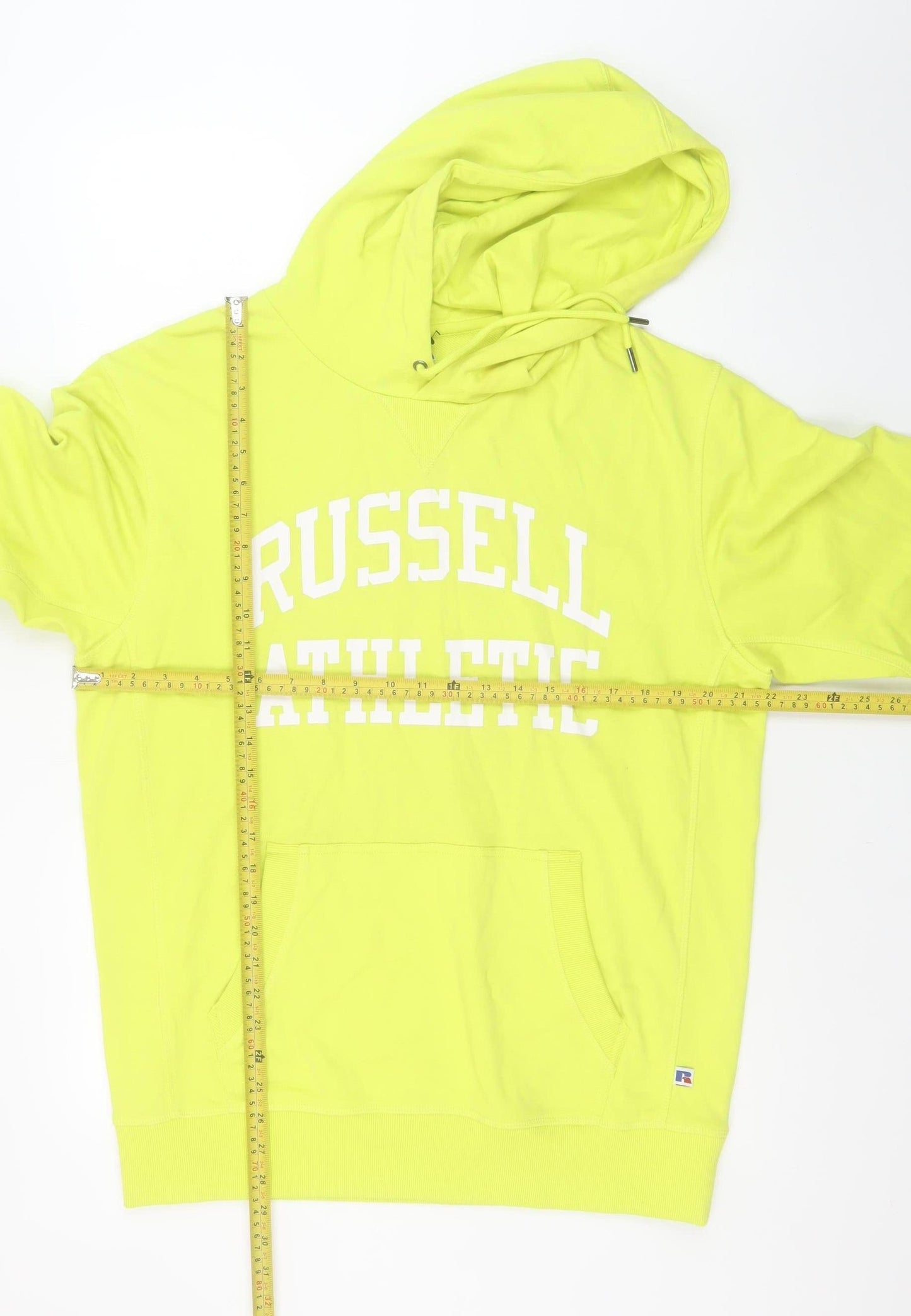 Mens UK Size L Russell Athletic Yellow Pullover Hoodie