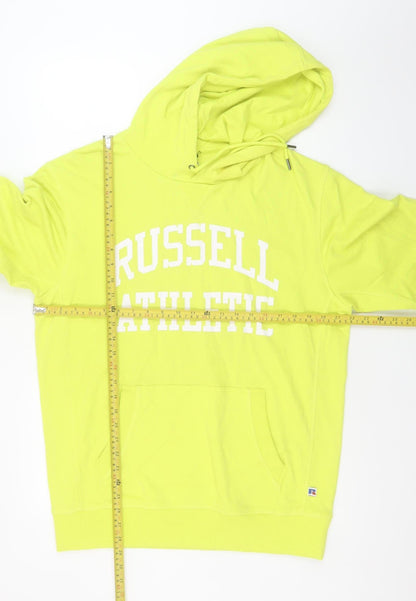 Mens UK Size L Russell Athletic Yellow Pullover Hoodie