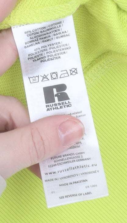 Mens UK Size L Russell Athletic Yellow Pullover Hoodie