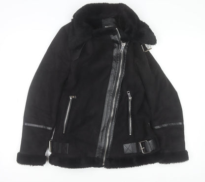 Womens UK Size XS Pull&Bear Black Biker Coat