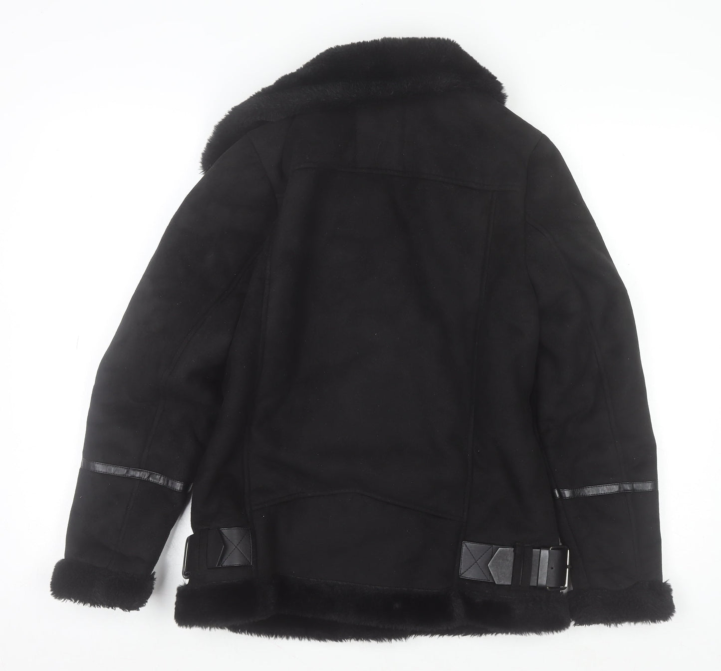 Womens UK Size XS Pull&Bear Black Biker Coat