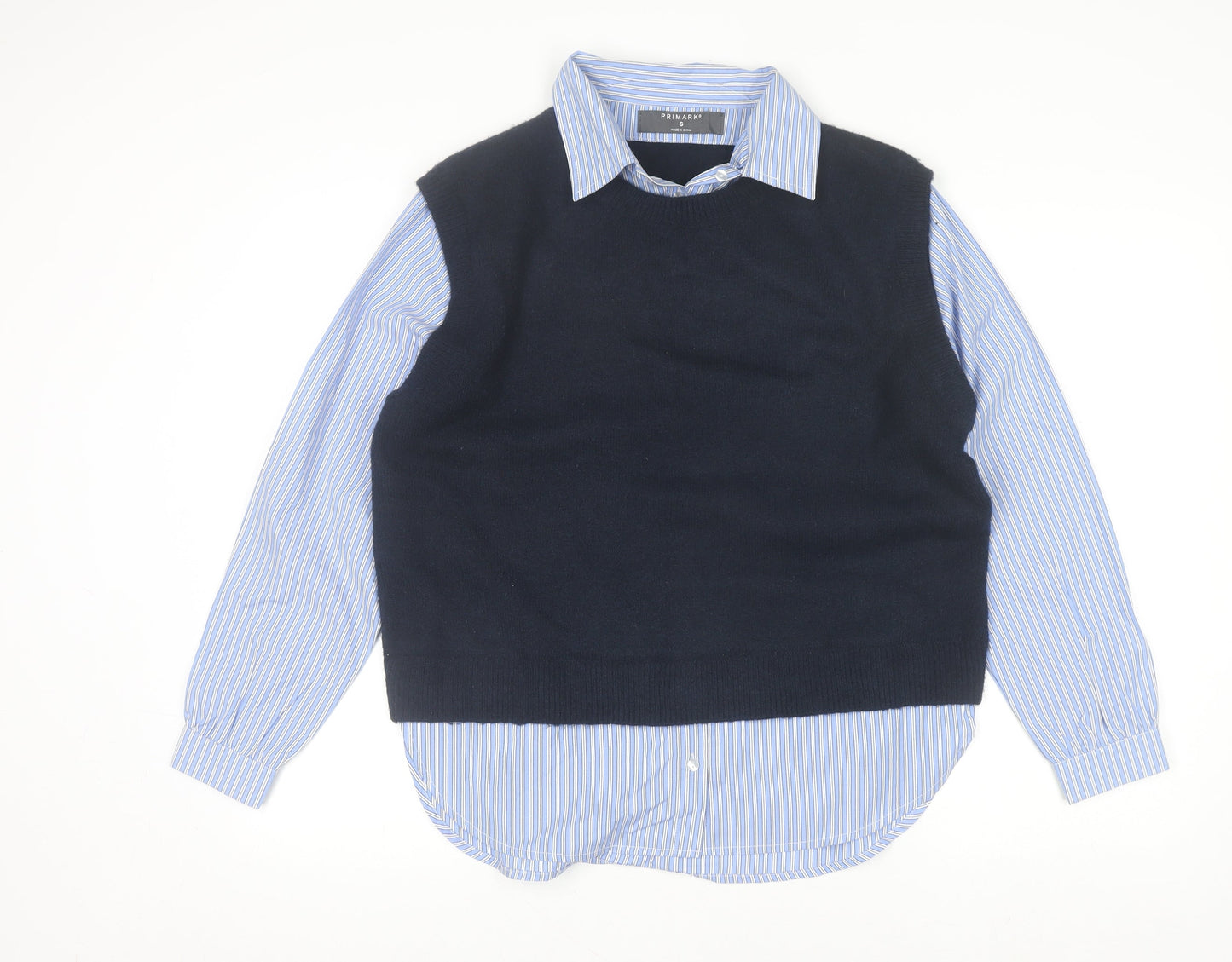 Womens UK Size S Primark Blue Layered Button-Up