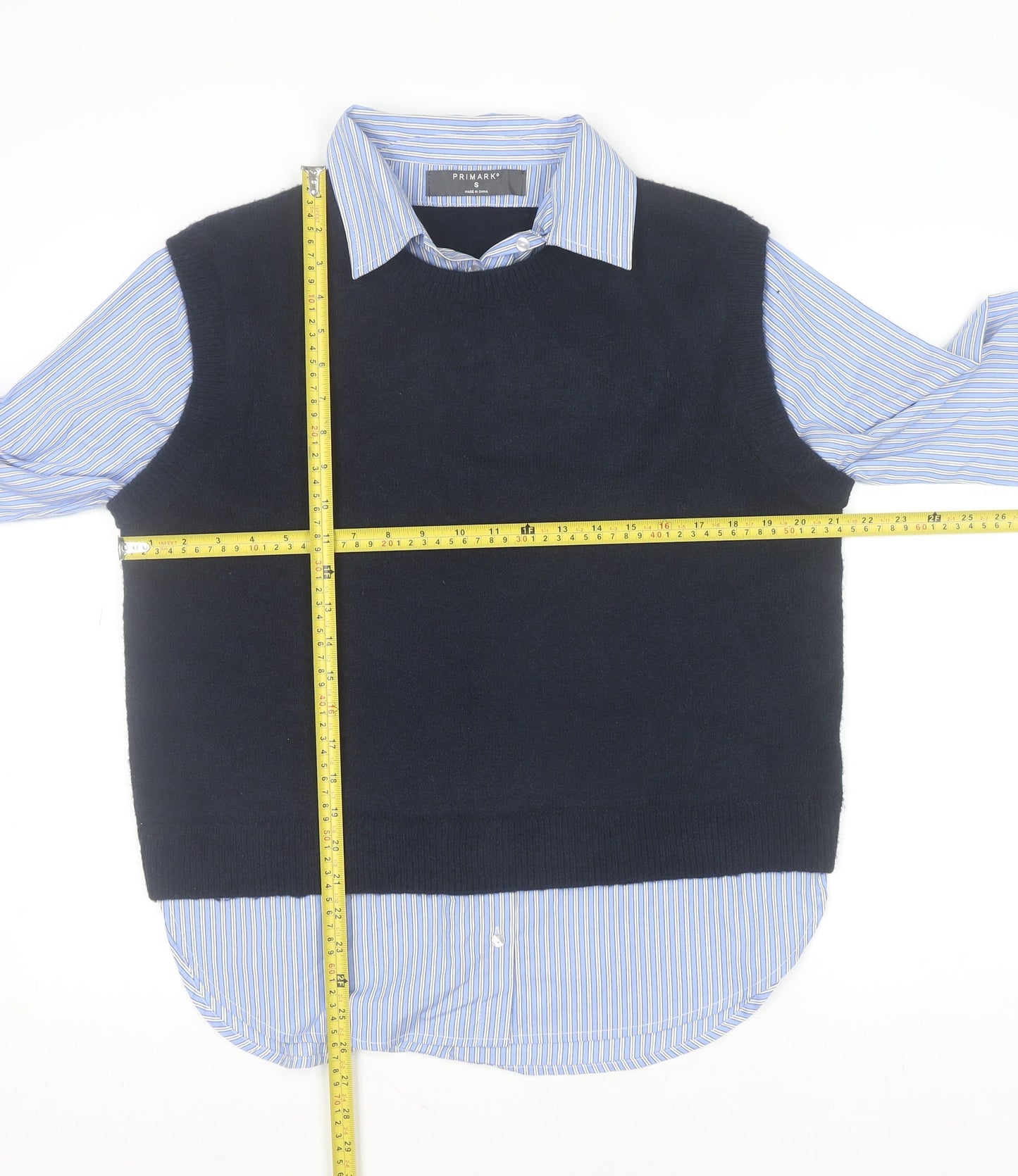 Womens UK Size S Primark Blue Layered Button-Up