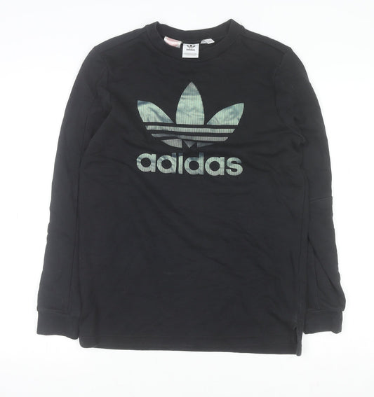 Adidas Boys Black Crew Neck Logo Pullover Sweatshirt 13-14 Years