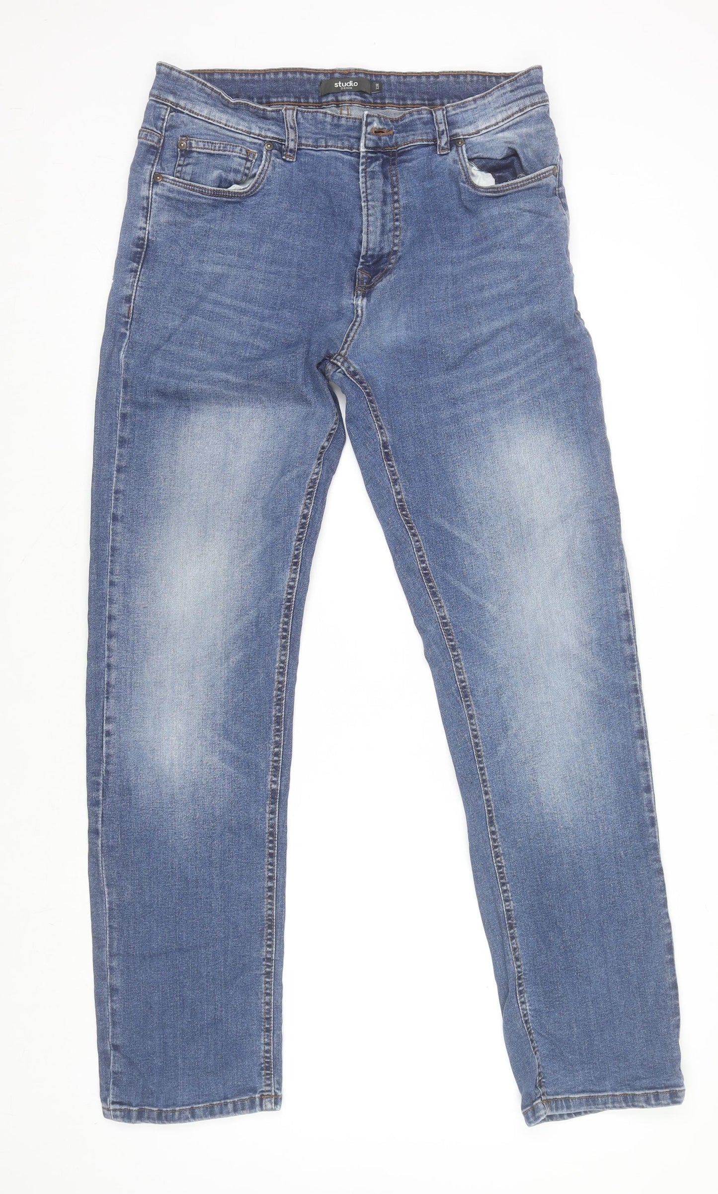 Mens UK Size 32R Studio Regular Fit Straight Blue Jeans