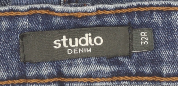 Mens UK Size 32R Studio Regular Fit Straight Blue Jeans