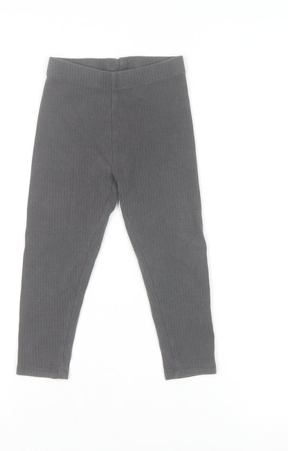 Next Girls Grey Ribbed Cotton Blend Ankle Leggings 2-3 Years