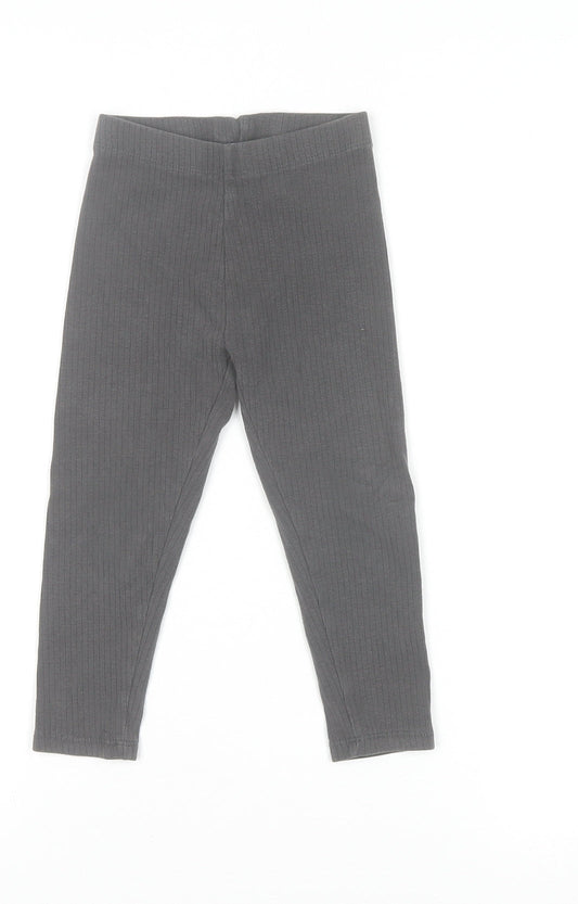 Next Girls Grey Ribbed Cotton Blend Ankle Leggings 2-3 Years