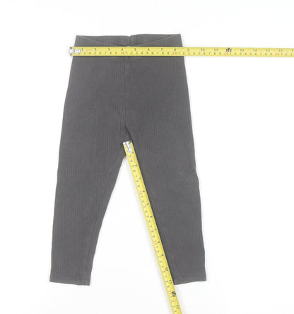 Next Girls Grey Ribbed Cotton Blend Ankle Leggings 2-3 Years
