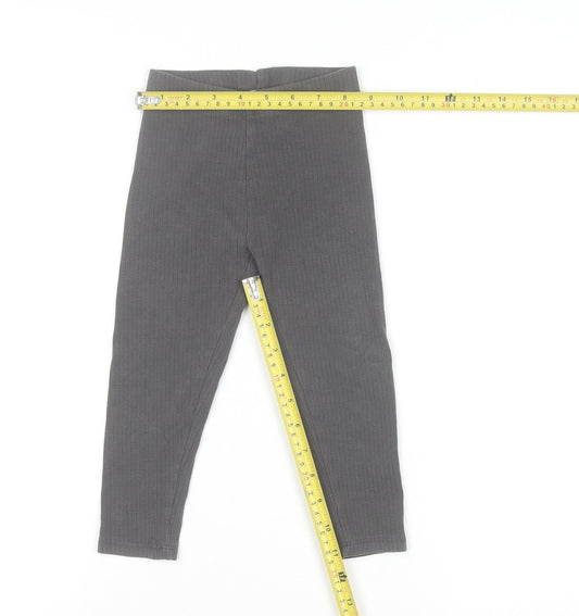 Next Girls Grey Ribbed Cotton Blend Ankle Leggings 2-3 Years