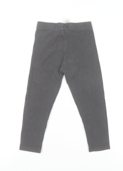 Next Girls Grey Ribbed Cotton Blend Ankle Leggings 2-3 Years
