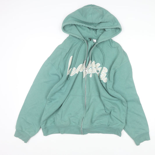 Mens UK Size L H&M Green Full Zip Hoodie