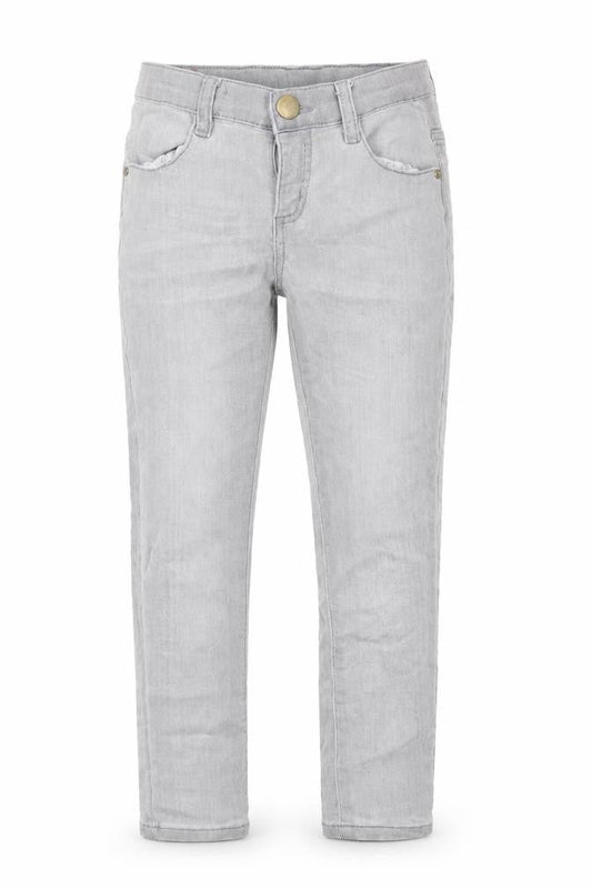 Front view of Cortigiani girls’ grey skinny jeans 7 years stretch denim