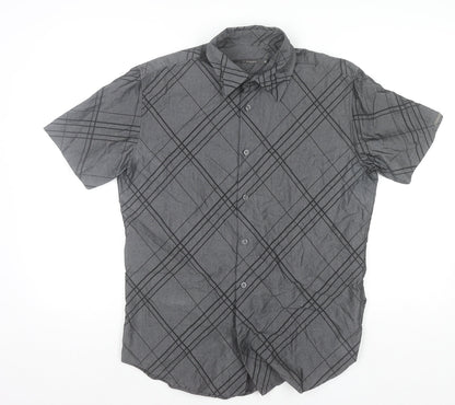 River Island Men’s Grey Check Short Sleeve Button-Up Shirt Size M