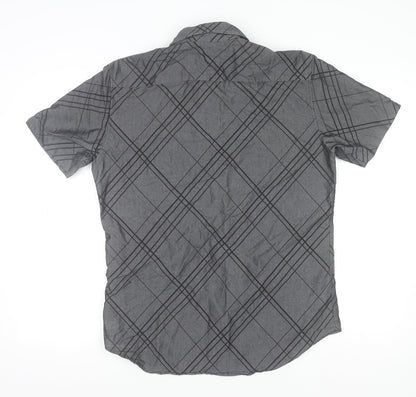 River Island Men’s Grey Check Short Sleeve Button-Up Shirt Size M