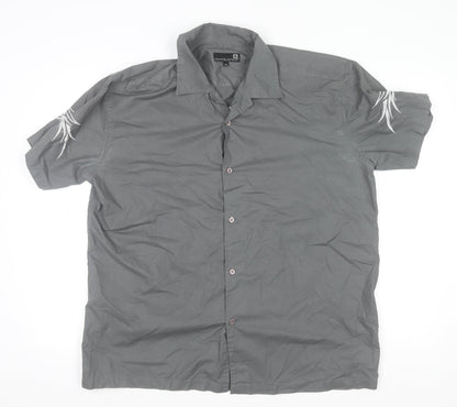 Richard Chang Men's Grey XL Short Sleeve Tribal Button-Up Shirt