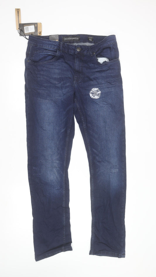 Crosshatch Men's Blue Slim Fit Denim Jeans 34R Classic Style