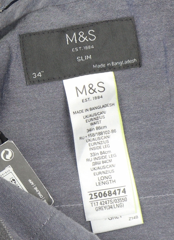 Mens UK Size M Marks and Spencer Slim Fit Dress Pants Grey Trousers