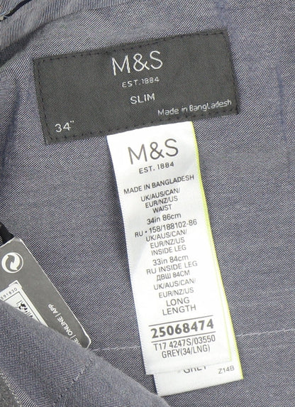 Mens UK Size M Marks and Spencer Slim Fit Dress Pants Grey Trousers