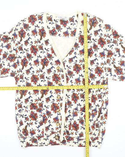 Cambridge Sportsclub Women's Ivory Floral Cotton V-Neck Cardigan M