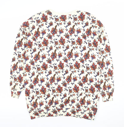 Cambridge Sportsclub Women's Ivory Floral Cotton V-Neck Cardigan M