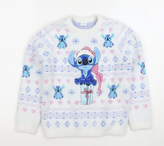 Girls UK Size 7-8 Years Disney White Pullover Jumper