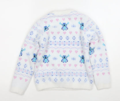 Girls UK Size 7-8 Years Disney White Pullover Jumper