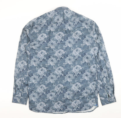 Van Heusen Men Blue Floral Slim Fit Long Sleeve Button-Up Shirt 15.75in 40cm
