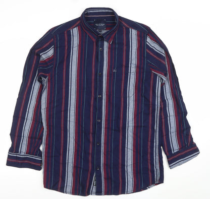 HELLO MAN Men's Blue Striped Long Sleeve Button-Up Cotton Shirt L