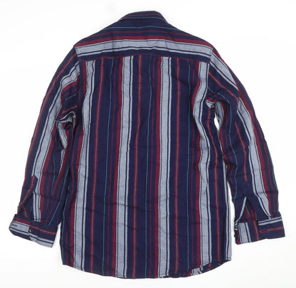 HELLO MAN Men's Blue Striped Long Sleeve Button-Up Cotton Shirt L
