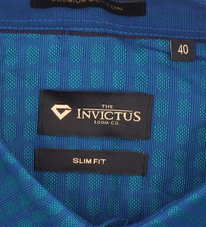 Invictus Men’s Blue Slim Fit Cotton Button-Up Shirt Size 40