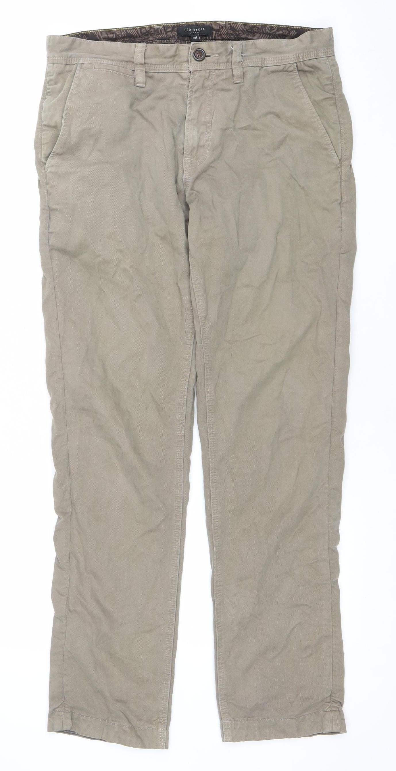 Mens UK Size 30R Ted Baker Regular Fit Straight Beige Jeans