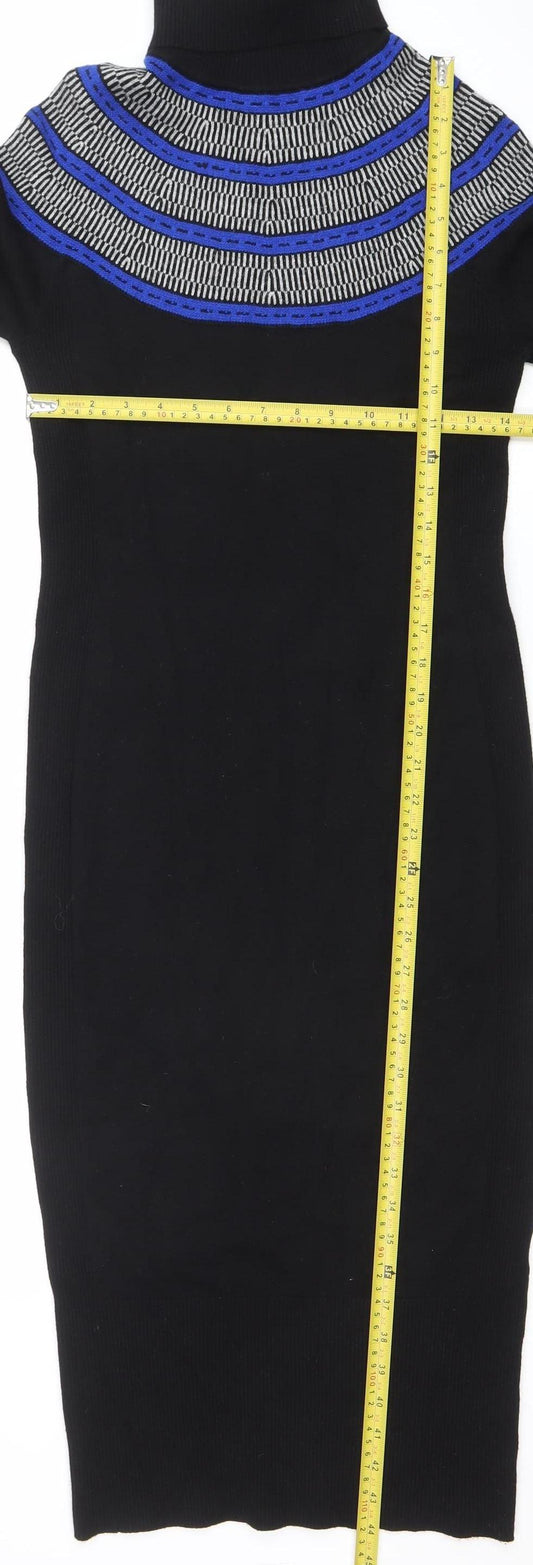 Karen Millen Women’s Black Bodycon Knit Dress Size M Long Sleeve