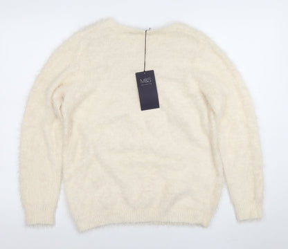 Marks and Spencer Women’s Ivory Sequin Panda Fuzzy Knit Jumper Size 10
